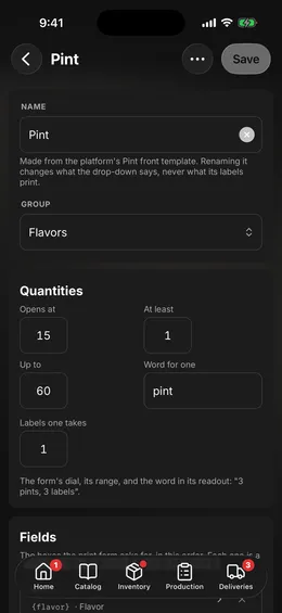 A label type being designed, with its preview beside it