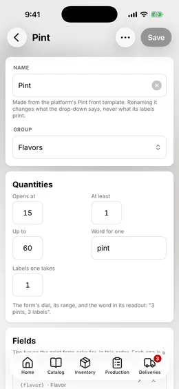 A label type being designed, with its preview beside it