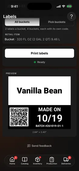 The Labels page on a phone