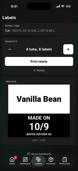 The Labels page on a phone