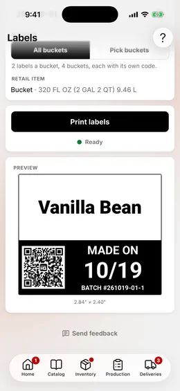 The Labels page on a phone