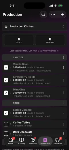 Today's run list on a phone
