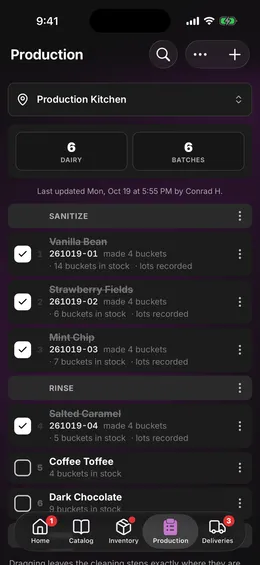 Today's run list, batch by batch