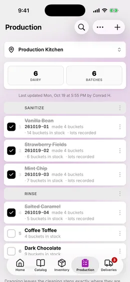 Today's run list, batch by batch