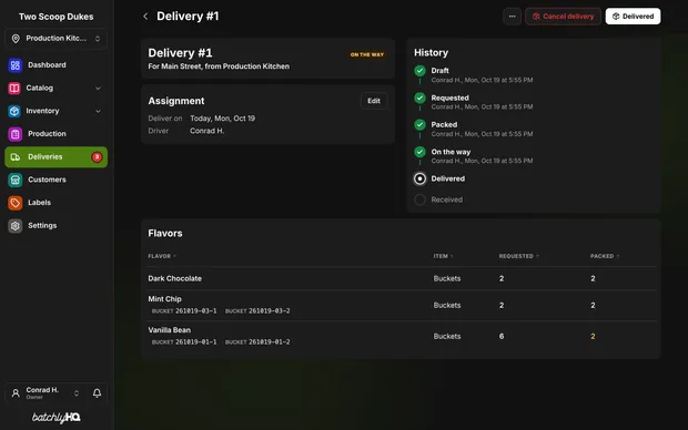 A delivery from one location to another