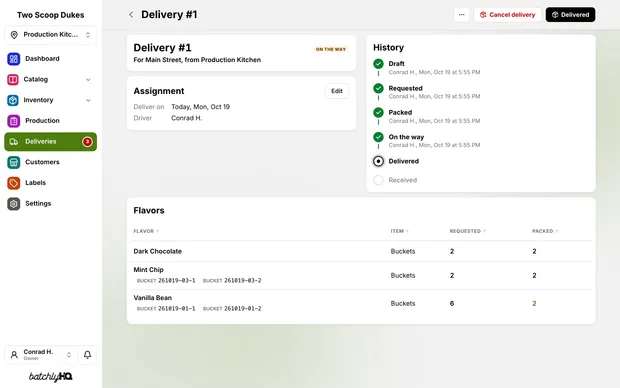A delivery from one location to another
