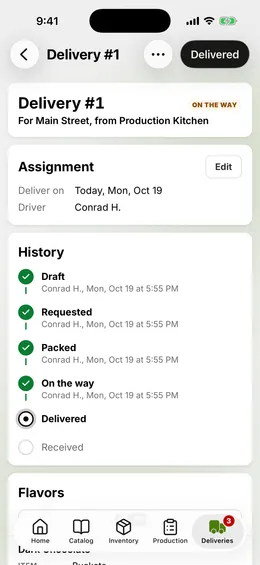 A delivery from one location to another