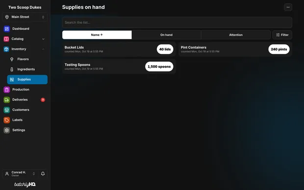 The supplies on hand at a location