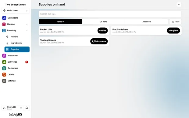 The supplies on hand at a location